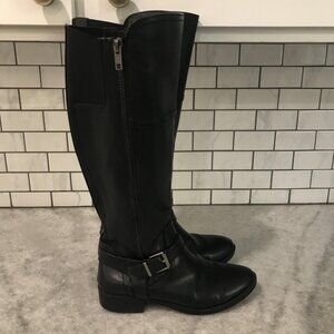 Merona Boots Womens Size 6.5 Knee High Riding Buckle Zip Faux Leather